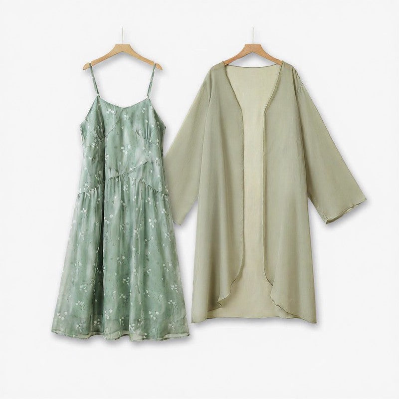Plusock Sage Floral Two Piece Skirt Set - 2Pcs Set - 6XL - image 0
