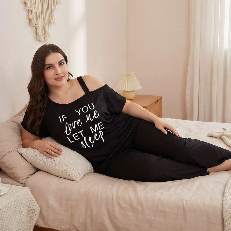 Plusock Off Shoulder Slogan Pajama Set - image 1