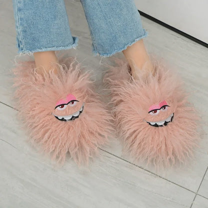 Plusock Pink Fluffy Cartoon Eye Indoor Slippers - image 0