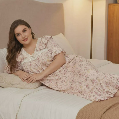 Plusock Vintage Floral Lace Trim Nightgown - image 1