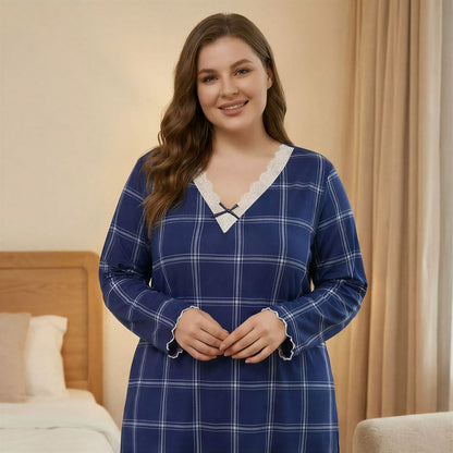 Plusock Lace Trim Plaid Nightgown - image 1