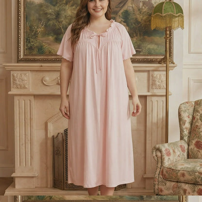 Plusock Blush Tie Front Nightgown - Pink - 4XL - image 0