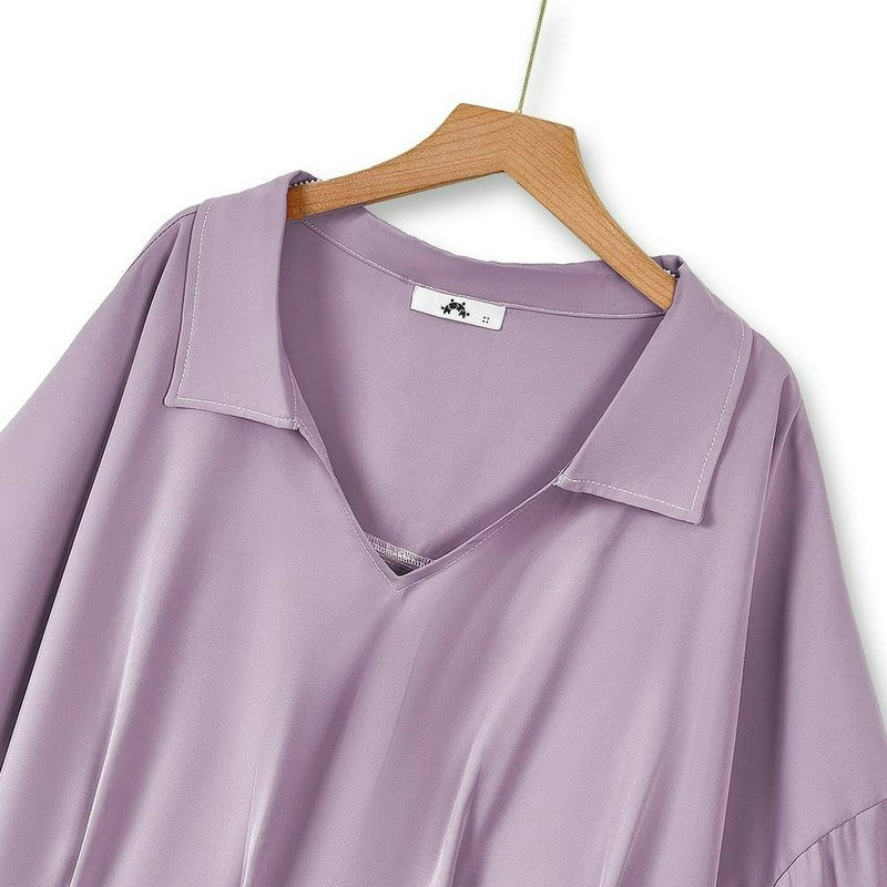 Plusock Draped V Neck Loose Fit Blouse - image 2