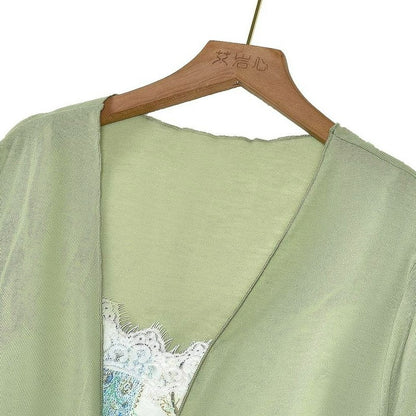 Plusock Floral Satin Dress Cardigan Two-Piece Set - image 4