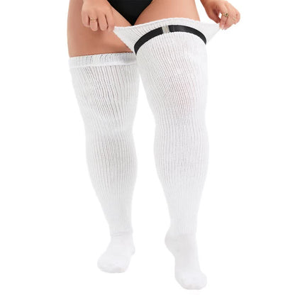 Plus Size White Cotton Thigh High Socks