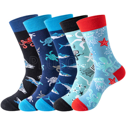 Plusock Plus Size Underwater World Crew Socks(5 Pairs)