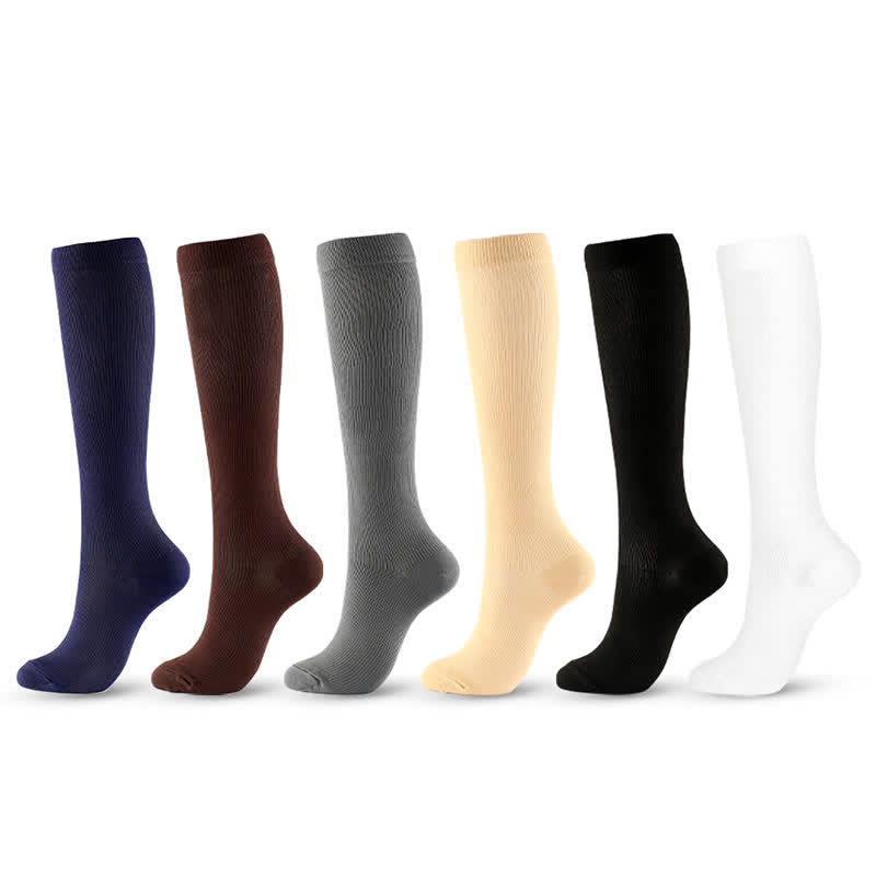 Plus Size Solid Color Anti-slip Compression Socks(6 Pairs)