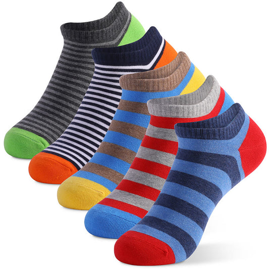 Colorful Striped Cotton Ankle Socks(5 Pairs)