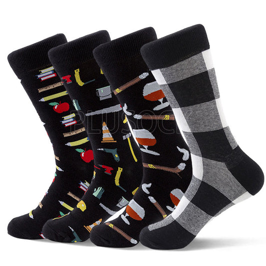 Plus Size Tool Prints Crew Socks(4 Pairs)