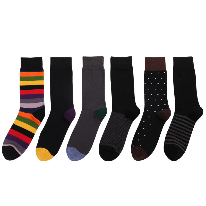 Plus Size Color Stripes Crew Socks(6 Pairs)