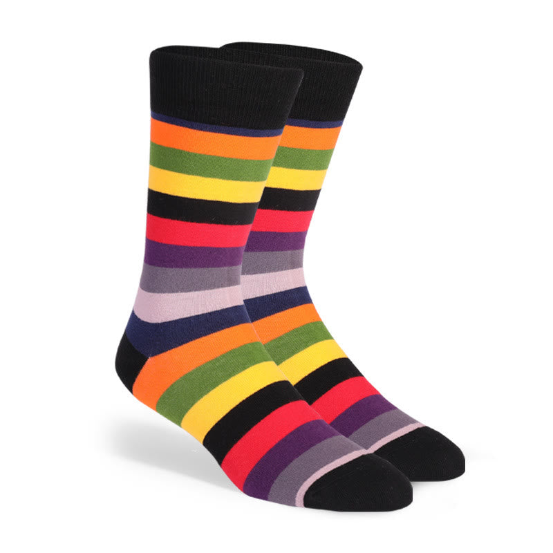 Plus Size Color Stripes Crew Socks(6 Pairs)