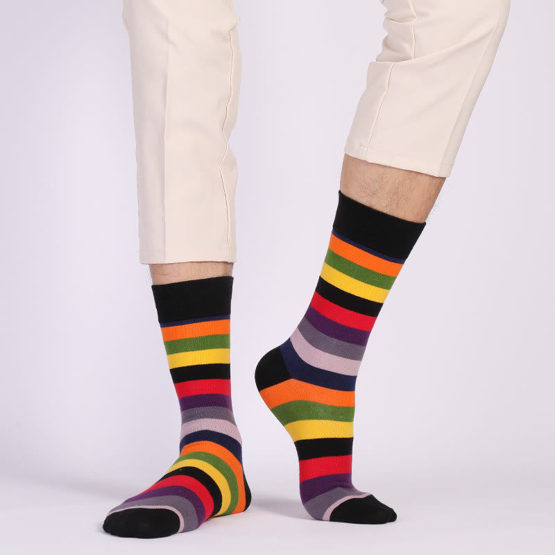 Plus Size Color Stripes Crew Socks(6 Pairs)