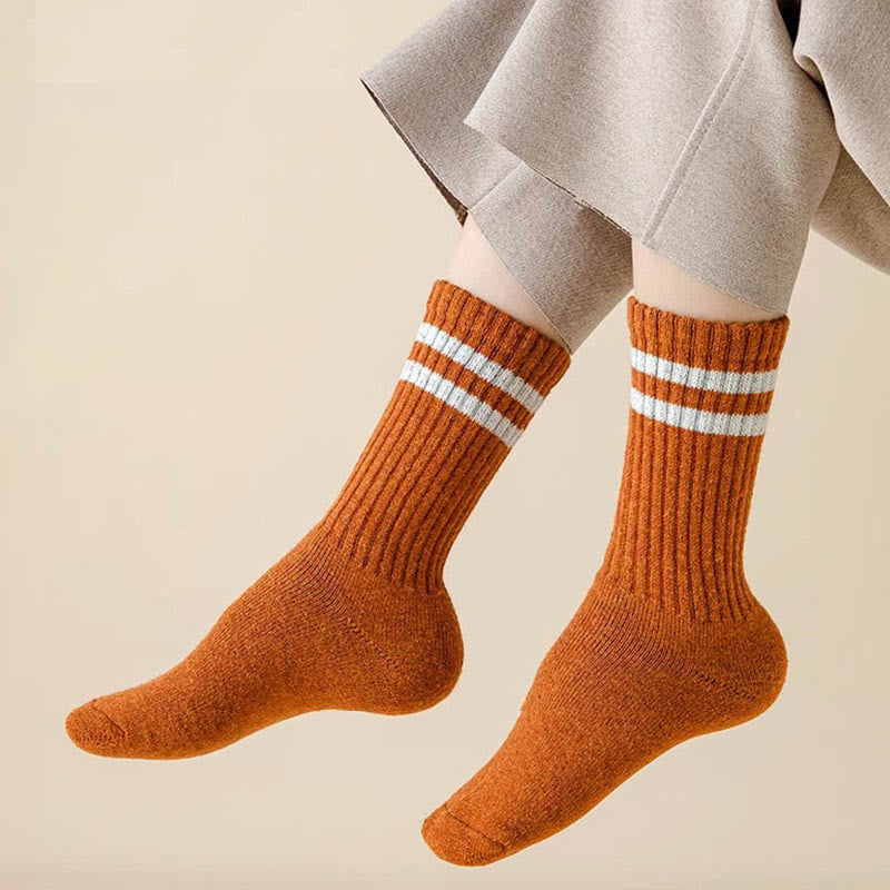 Plus Size Striped Warm Wool Quarter Socks(5 Pairs)