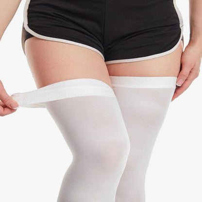 Plus Size White Thigh High Compression Socks